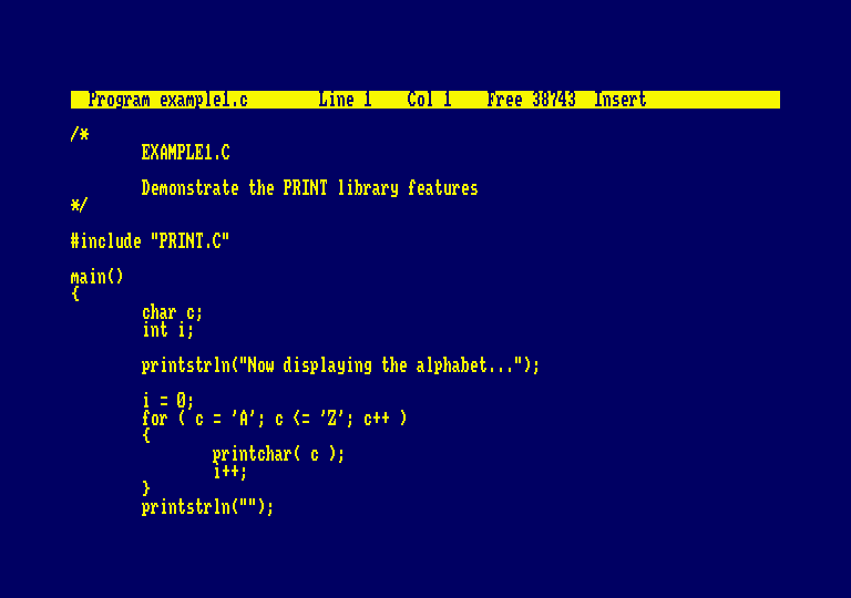 écran de PhrozenC, un compilateur C pour Amstrad CPC et PC