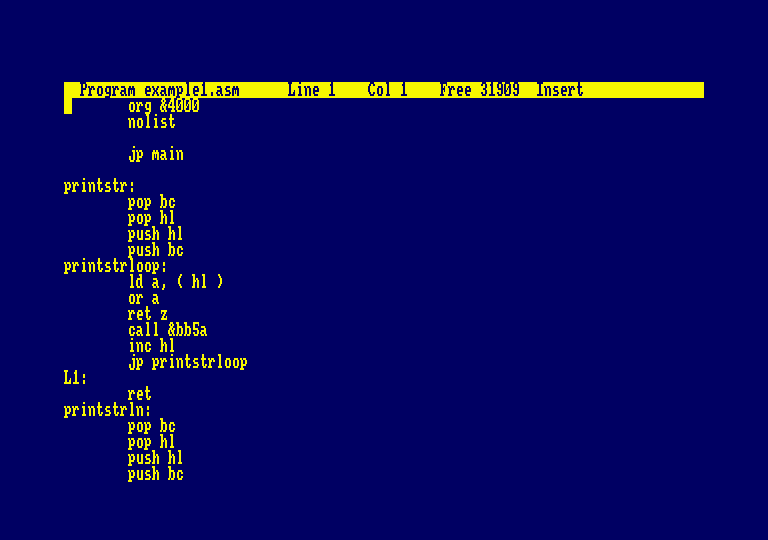 écran de PhrozenC, un compilateur C pour Amstrad CPC et PC