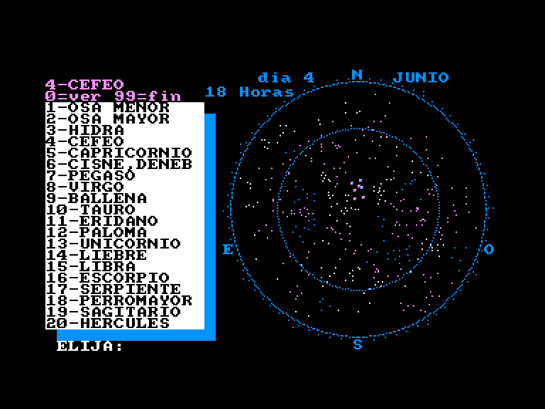 screenshot of the Amstrad CPC game Planetario - El Cielo by GameBase CPC