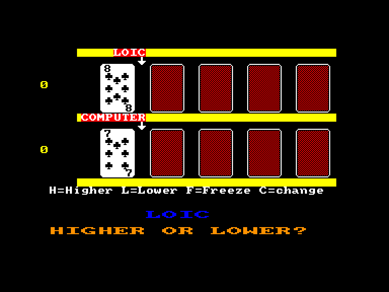 screenshot of the Amstrad CPC game Play your cards right by GameBase CPC