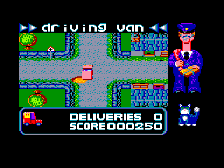 screenshot of the Amstrad CPC game Postman pat by GameBase CPC