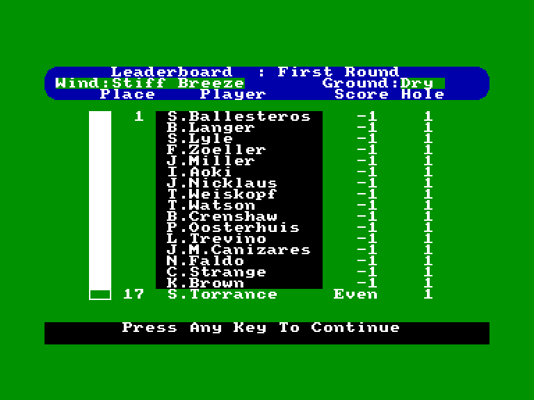 screenshot of the Amstrad CPC game Pro golf simulator by GameBase CPC