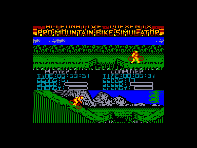 screenshot of the Amstrad CPC game Pro mountain bike simulator by GameBase CPC