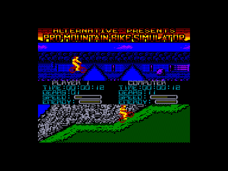screenshot of the Amstrad CPC game Pro mountain bike simulator by GameBase CPC
