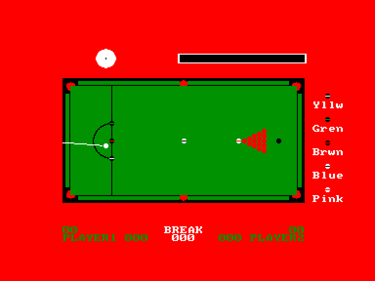 screenshot of the Amstrad CPC game Pro Snooker Simulator by GameBase CPC