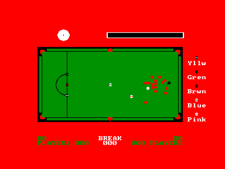 screenshot of the Amstrad CPC game Pro Snooker Simulator by GameBase CPC