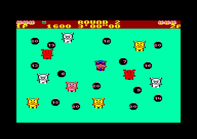 screenshot of the Amstrad CPC game Psycho Pigs UXB by GameBase CPC