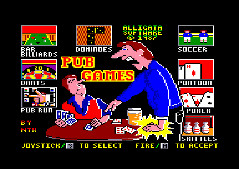 screenshot of the Amstrad CPC game Pub games by GameBase CPC