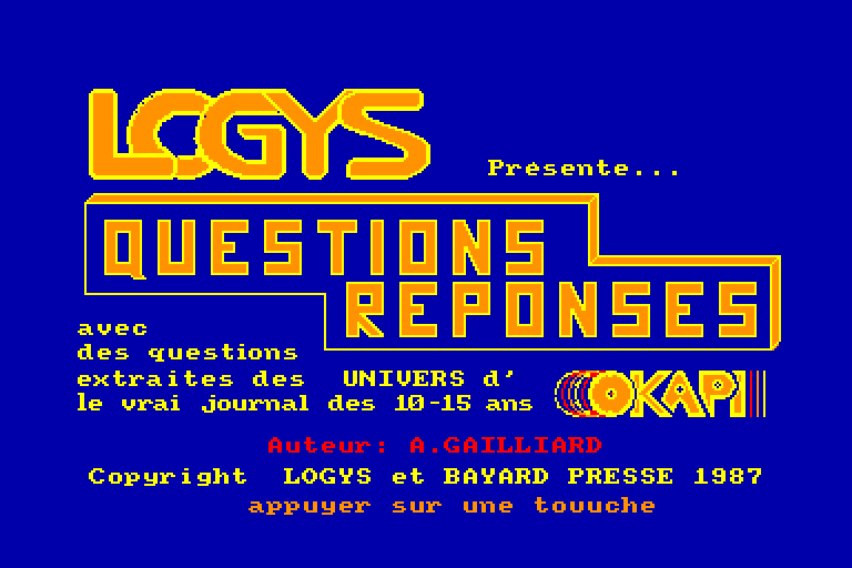screenshot of the Amstrad CPC game Questions - Reponses by GameBase CPC