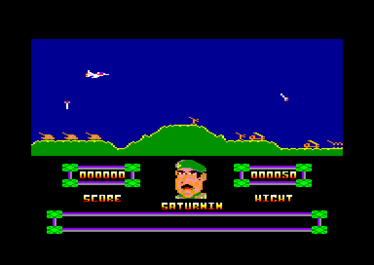 screenshot of the Amstrad CPC game Raid on saturnville by GameBase CPC