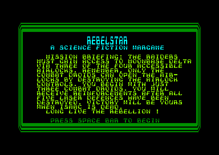 screenshot of the Amstrad CPC game Rebelstar by GameBase CPC