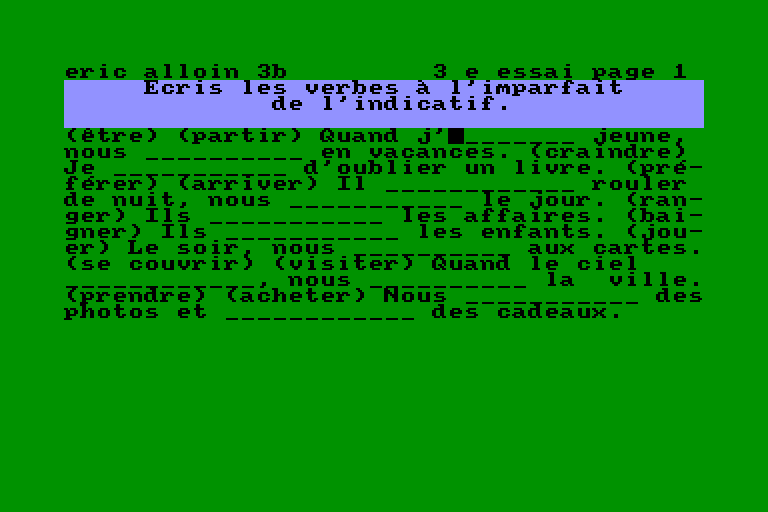 screenshot of the Amstrad CPC game Reussir orthographe 4e - 3e by GameBase CPC