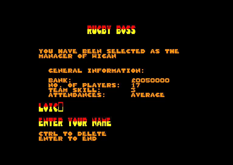 screenshot of the Amstrad CPC game Rugby boss by GameBase CPC