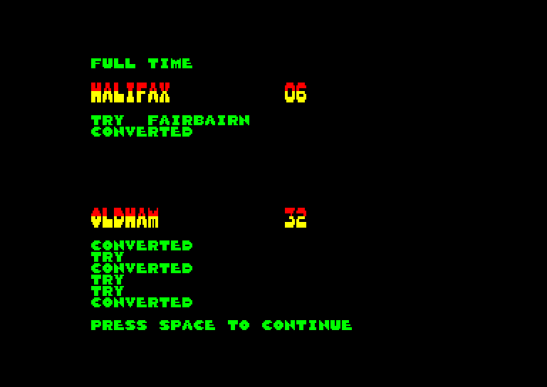screenshot of the Amstrad CPC game Rugby boss by GameBase CPC