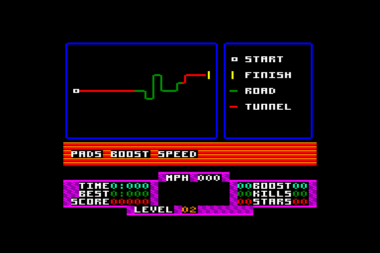 screenshot of the Amstrad CPC game S.T.U.N. Runner by GameBase CPC