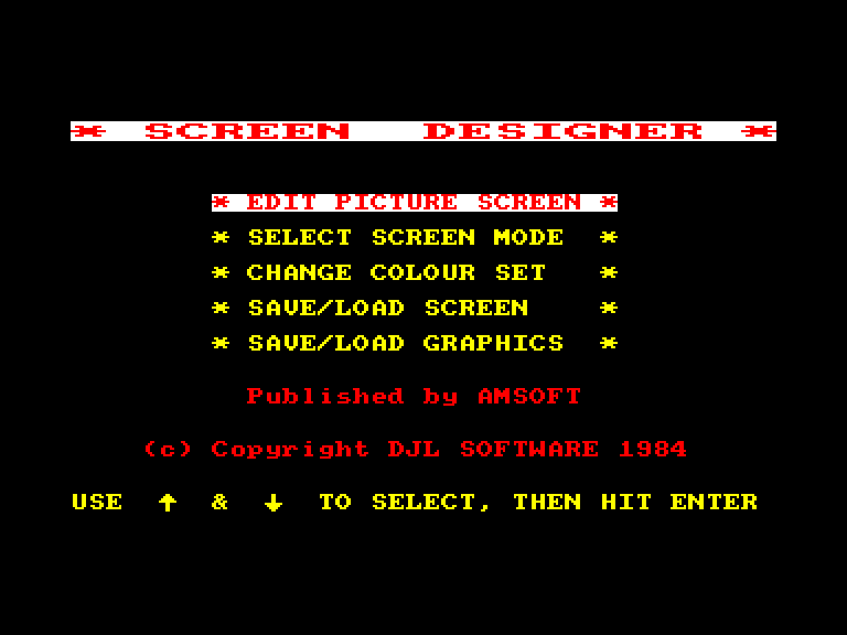 screenshot of the Amstrad CPC game Screen Designer by GameBase CPC