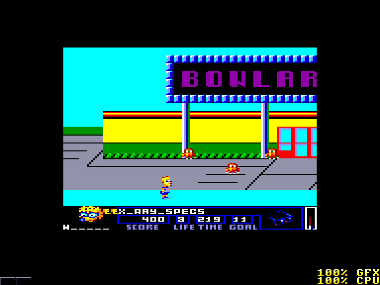 screenshot of the Amstrad CPC game Simpsons - Bart Vs the Space Mutants by GameBase CPC