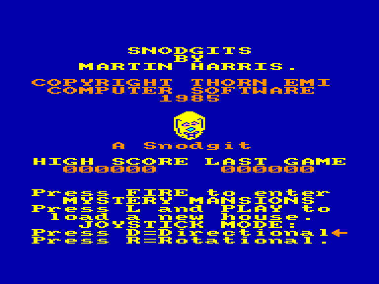 screenshot of the Amstrad CPC game Snodgits by GameBase CPC