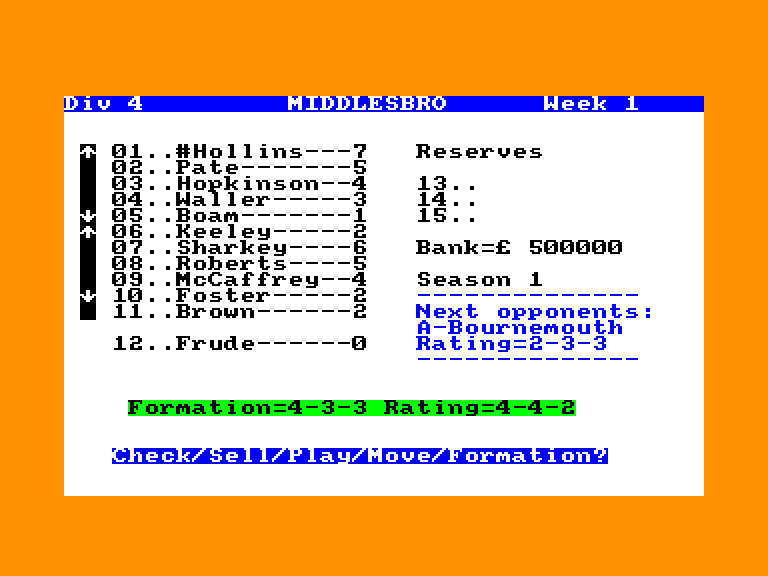 screenshot of the Amstrad CPC game Soccer boss by GameBase CPC