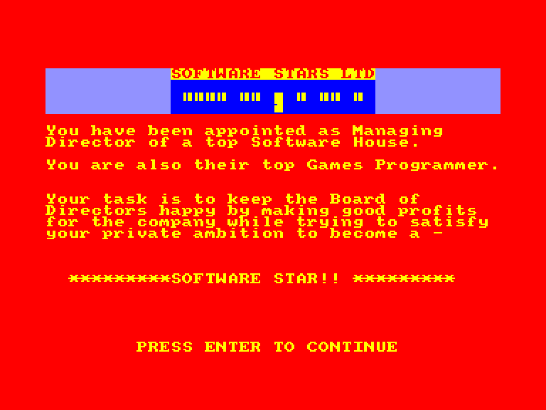 screenshot of the Amstrad CPC game Software star by GameBase CPC