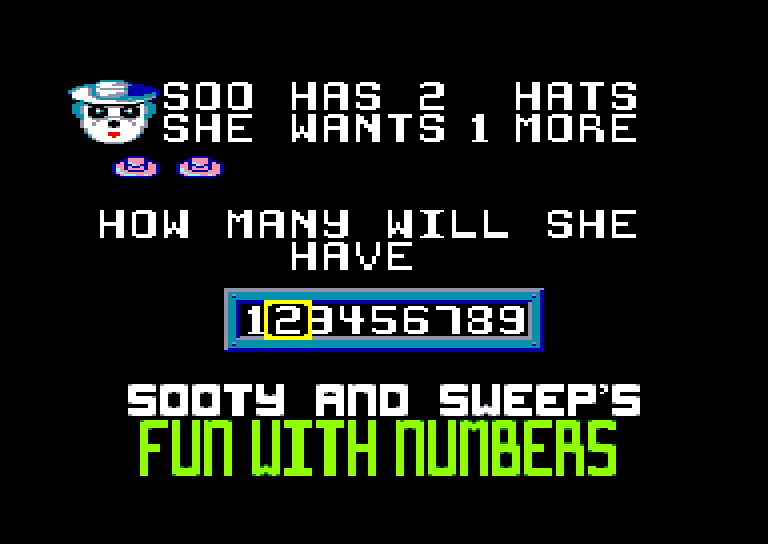 screenshot of the Amstrad CPC game Sooty's Fun with Numbers by GameBase CPC