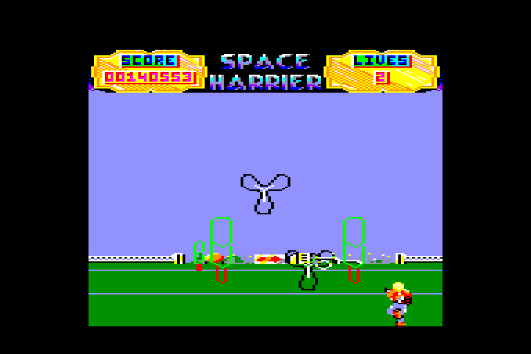 screenshot of the Amstrad CPC game Space Harrier by GameBase CPC