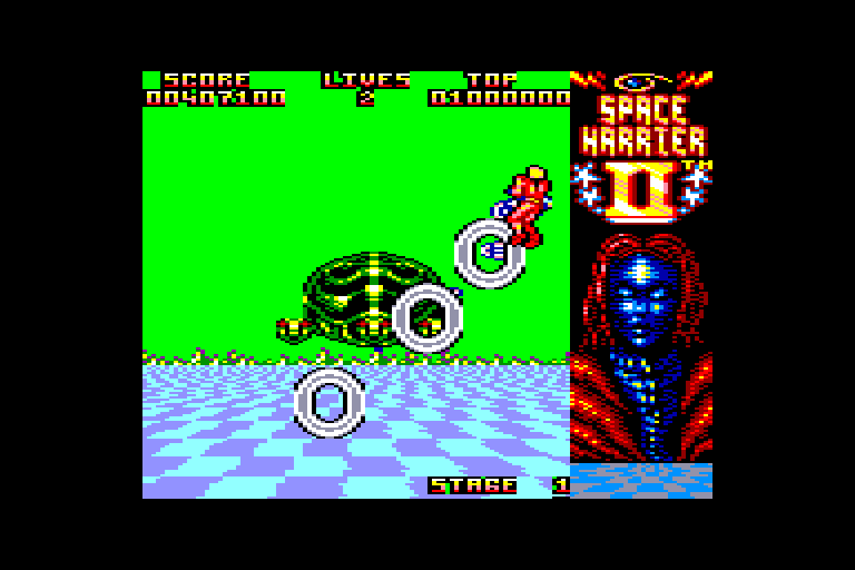 screenshot of the Amstrad CPC game Space Harrier II by GameBase CPC