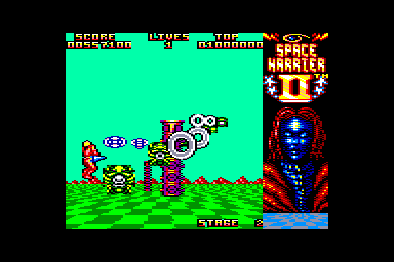 screenshot of the Amstrad CPC game Space Harrier II by GameBase CPC