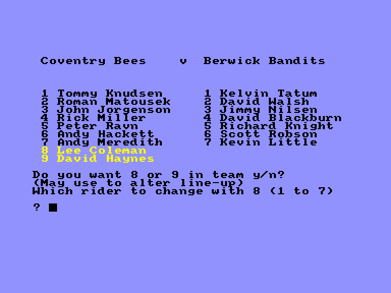 screenshot of the Amstrad CPC game Speedway Team Championship by GameBase CPC