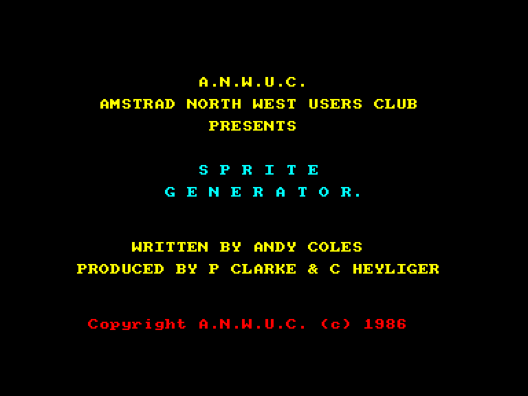 screenshot of the Amstrad CPC game Sprite Generator by GameBase CPC
