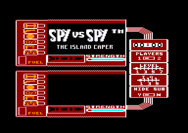 screenshot of the Amstrad CPC game Spy vs Spy II - the Island Caper