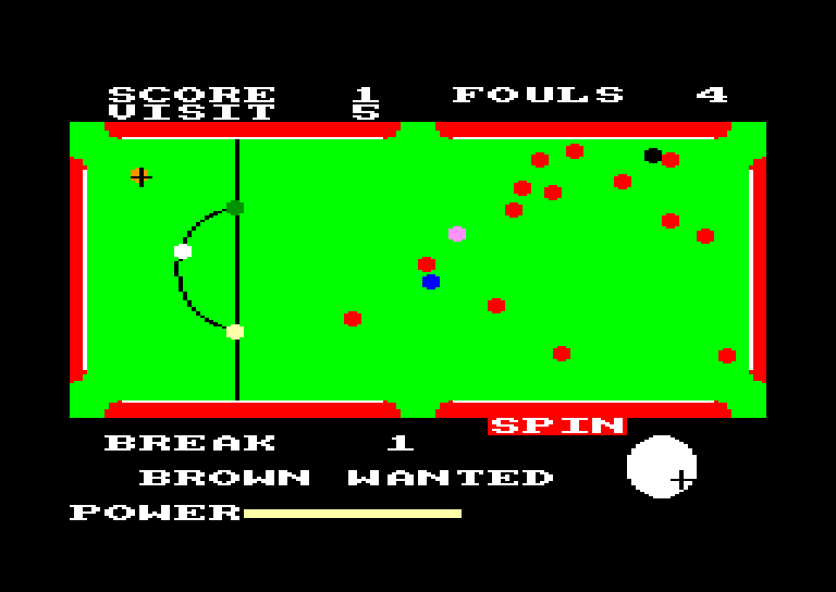 screenshot of the Amstrad CPC game Steve Davis Snooker by GameBase CPC