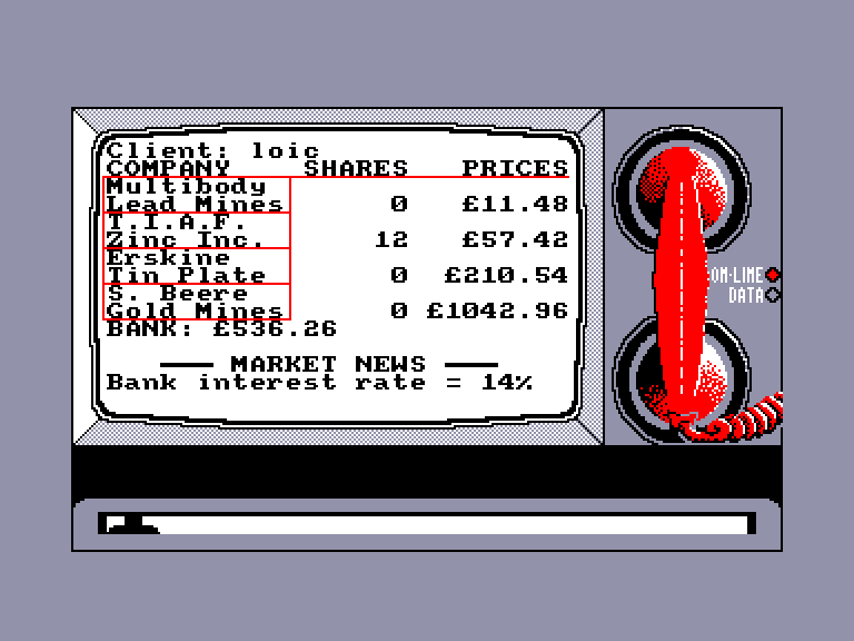 screenshot of the Amstrad CPC game Stockmarket by GameBase CPC