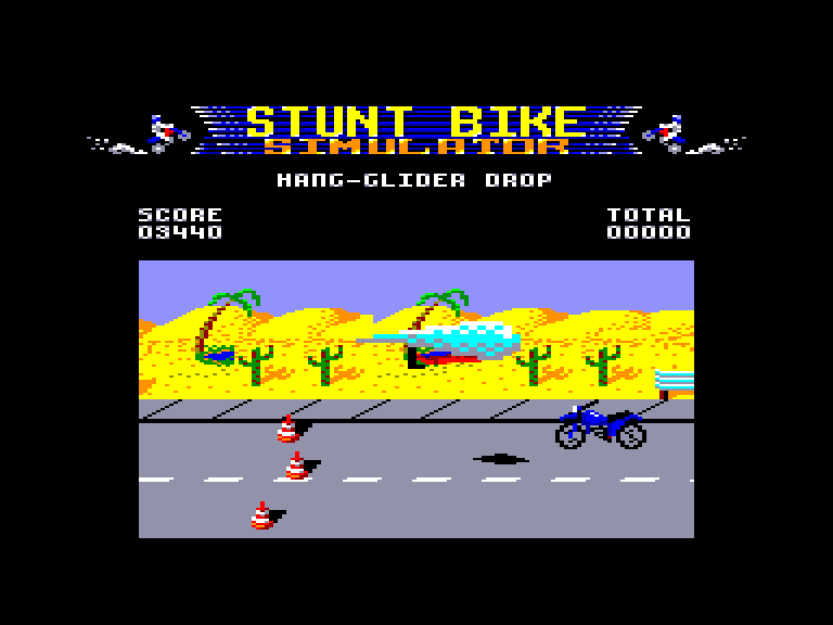 screenshot of the Amstrad CPC game Stunt bike simulator by GameBase CPC
