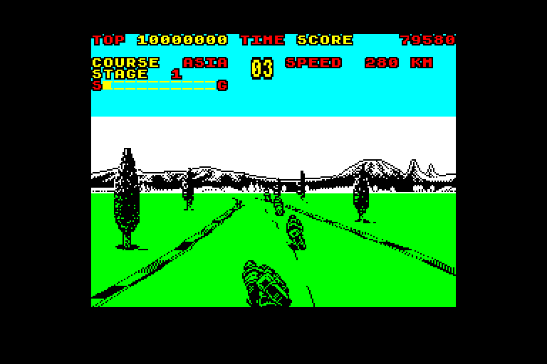 screenshot of the Amstrad CPC game Super Hang-On by GameBase CPC