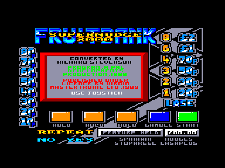 screenshot of the Amstrad CPC game Fruit Bank Supernudge 2000 by GameBase CPC