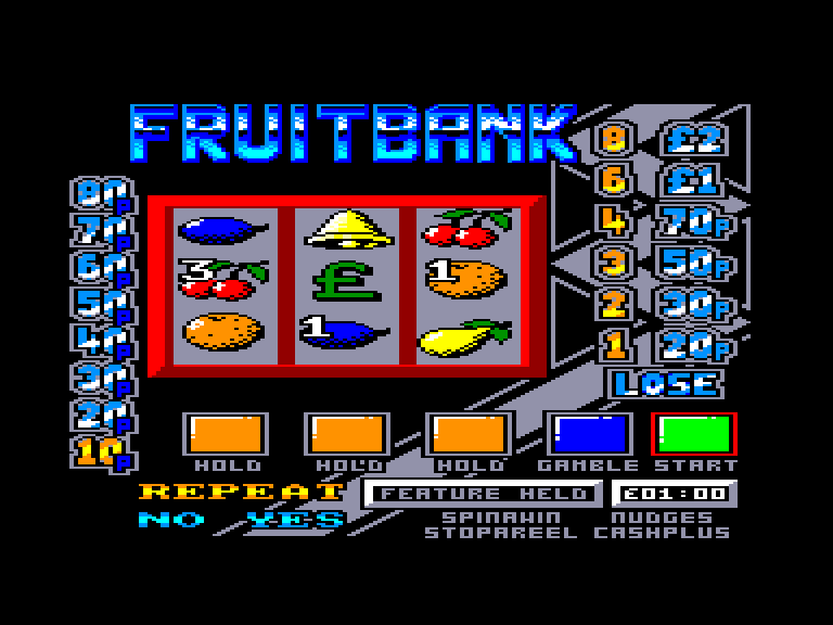 screenshot of the Amstrad CPC game Fruit Bank Supernudge 2000 by GameBase CPC