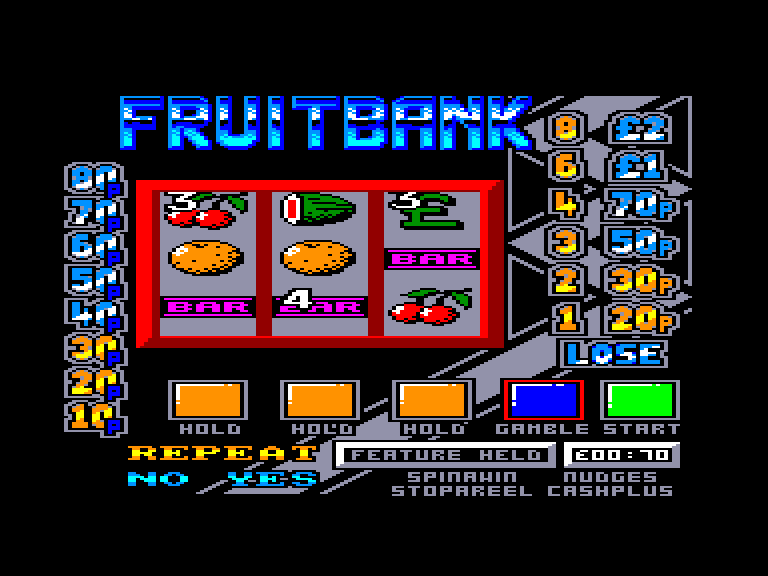 screenshot of the Amstrad CPC game Fruit Bank Supernudge 2000 by GameBase CPC