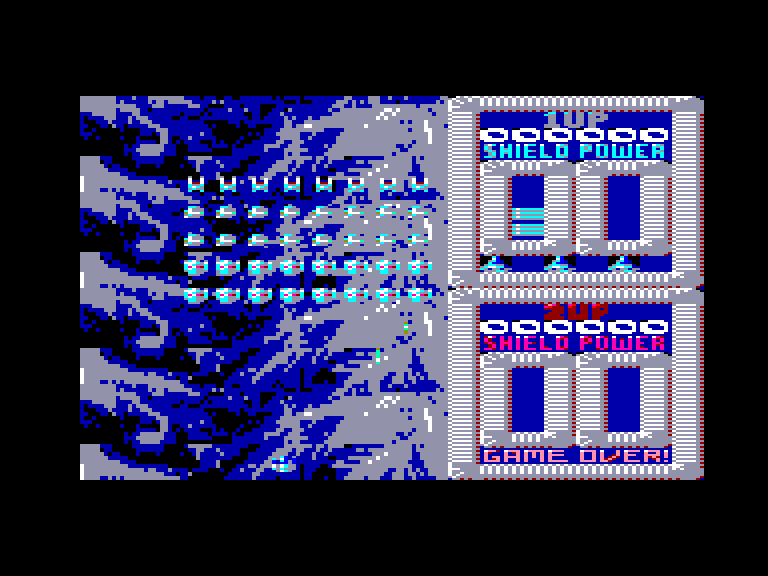 screenshot of the Amstrad CPC game Super Space Invaders by GameBase CPC