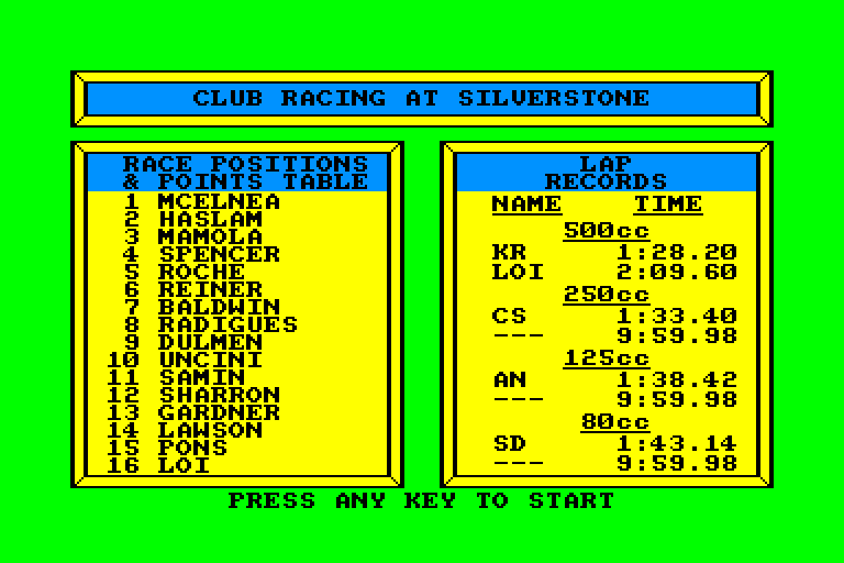 screenshot of the Amstrad CPC game TT racer by GameBase CPC