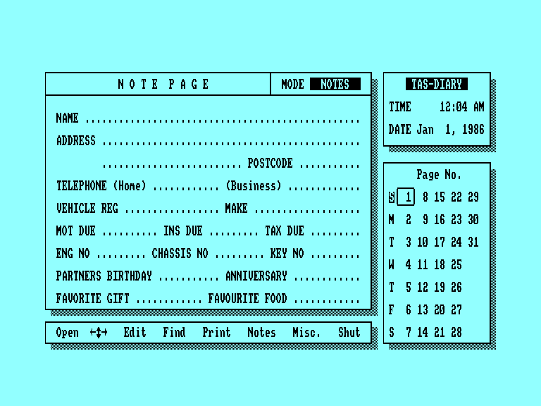 screenshot of the Amstrad CPC game Tas-Diary by GameBase CPC