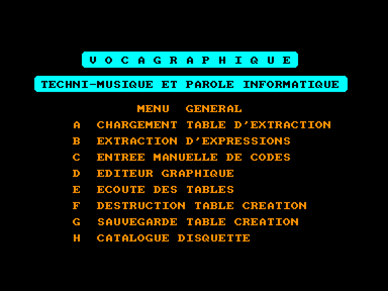 screenshot of the Amstrad CPC game Techni Musique - Synthetiseur Vocal by GameBase CPC