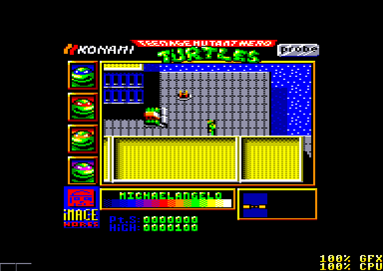 screenshot of the Amstrad CPC game Teenage Mutant Hero Turtles by GameBase CPC