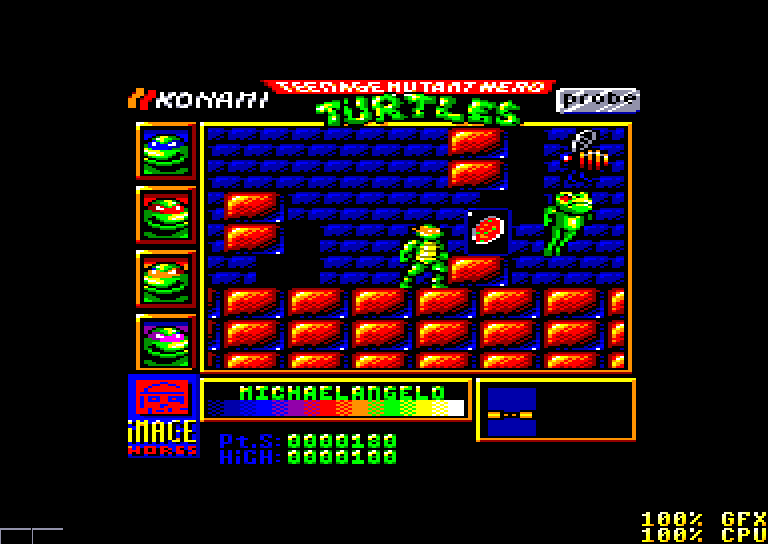 screenshot of the Amstrad CPC game Teenage Mutant Hero Turtles by GameBase CPC