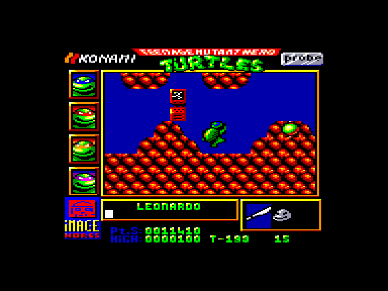 screenshot of the Amstrad CPC game Teenage Mutant Hero Turtles by GameBase CPC