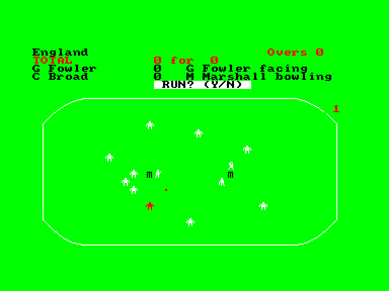 screenshot of the Amstrad CPC game Test match cricket by GameBase CPC