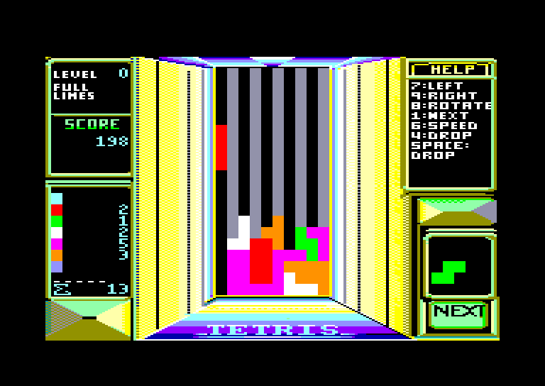 screenshot of the Amstrad CPC game Tetris (Mirrorsoft) by GameBase CPC