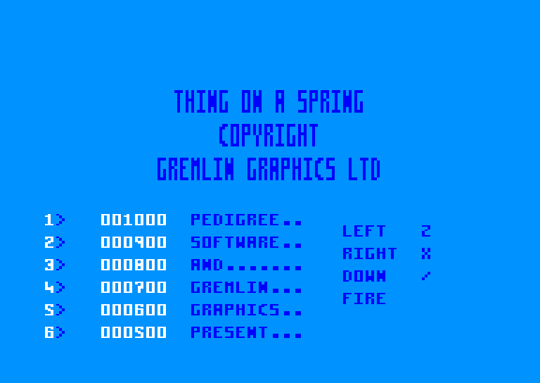 screenshot of the Amstrad CPC game Thing on a spring by GameBase CPC