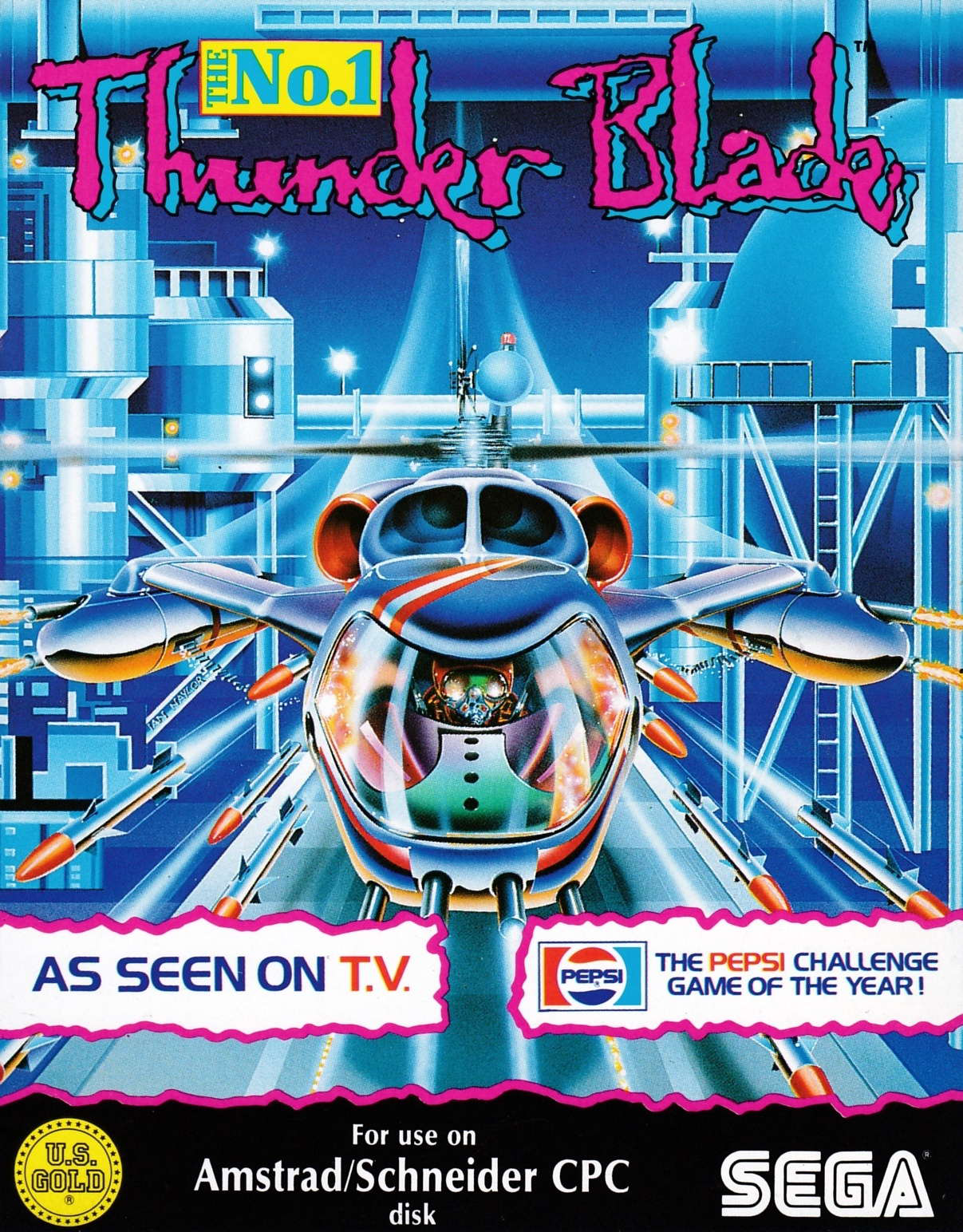 screenshot of the Amstrad CPC game Thunder Blade by GameBase CPC
