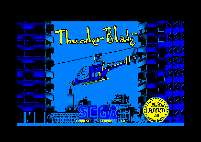 screenshot of the Amstrad CPC game Thunder Blade by GameBase CPC